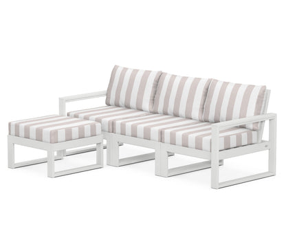 POLYWOOD® EDGE 4-Piece Modular Deep Seating Set with Ottoman in White / Cabana Stripe Dune Burlap