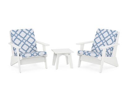 POLYWOOD® Riviera Modern Lounge 3-Piece Set in White / Trellis Sky Blue