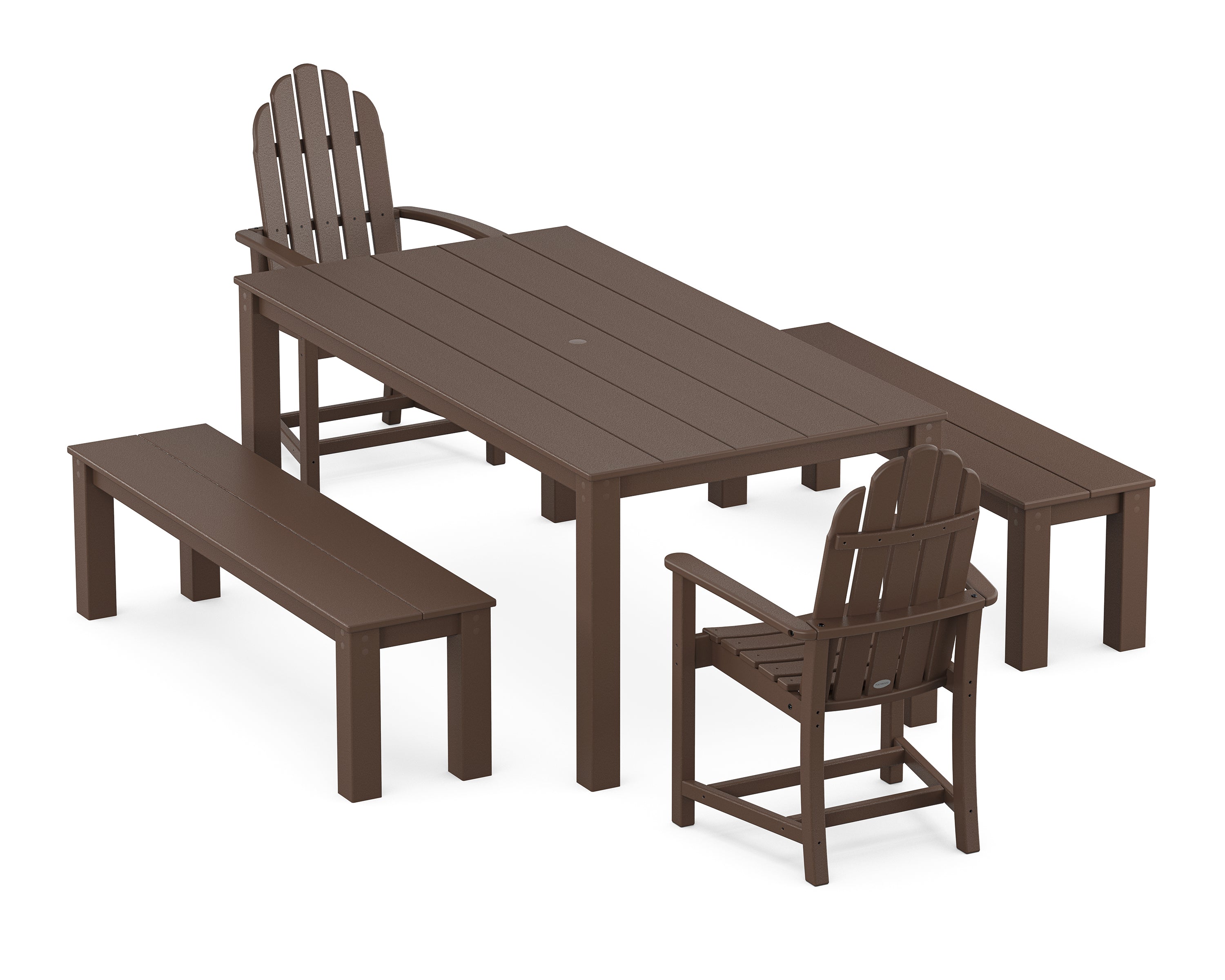 POLYWOOD® Classic Adirondack 5-Piece Parsons Dining Set with Benches in Mahogany