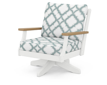 POLYWOOD® Braxton Deep Seating Swivel Chair in White / Natural / Trellis Glacier Spa