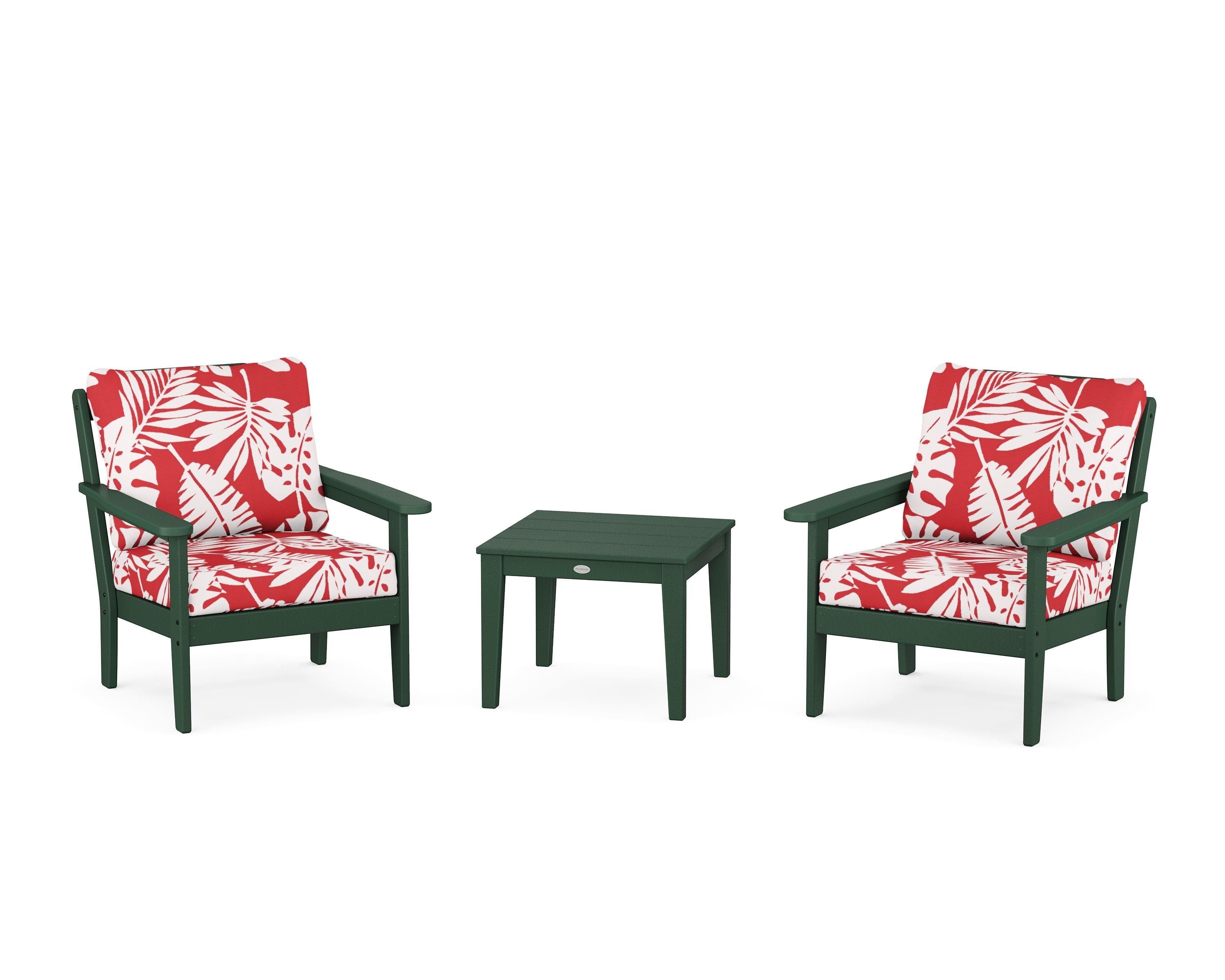 Country Living Cottage 3-Piece Deep Seating Set in Green / Leaf Crimson