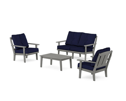 POLYWOOD® Mission 4-Piece Deep Seating Set with Loveseat in Slate Grey / Navy