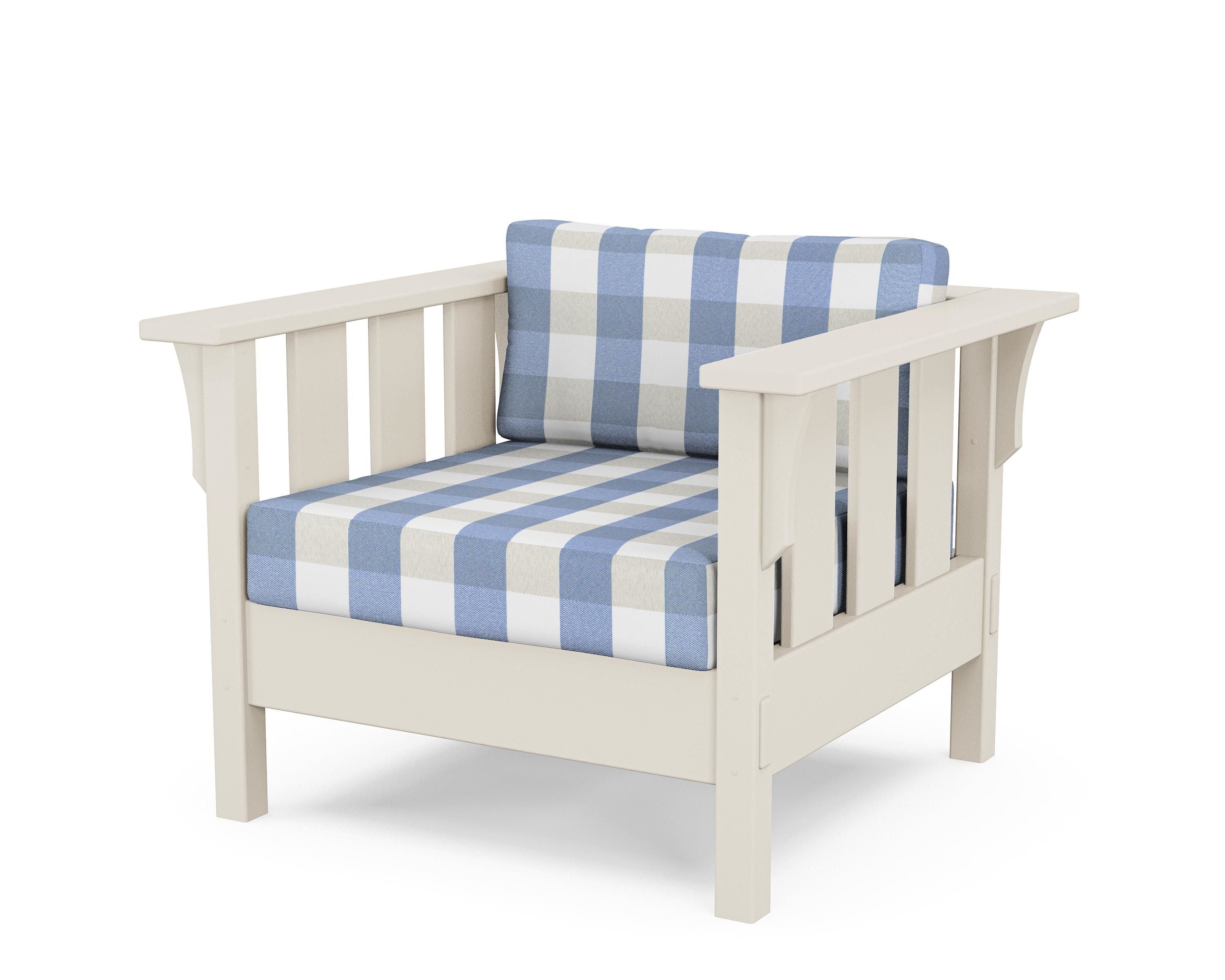 Martha Stewart by POLYWOOD® Acadia Deep Seating Chair in Sand / Buffalo Plaid Sky Blue