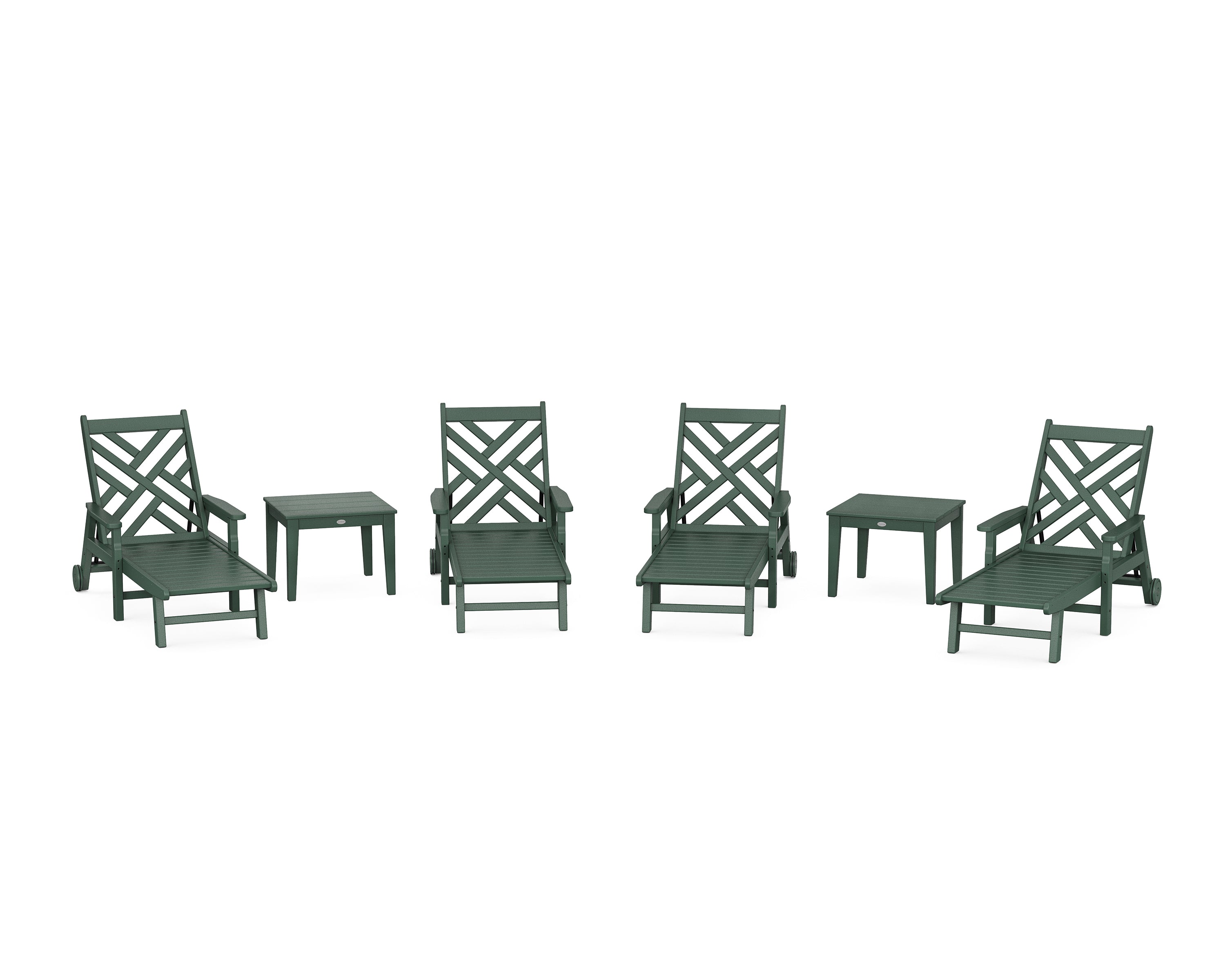 POLYWOOD® Chippendale 6-Piece Chaise Set with Arms and Wheels in Green