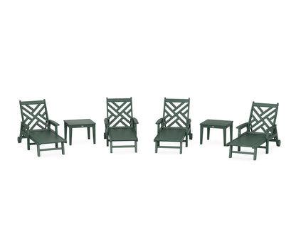 POLYWOOD® Chippendale 6-Piece Chaise Set with Arms and Wheels in Green
