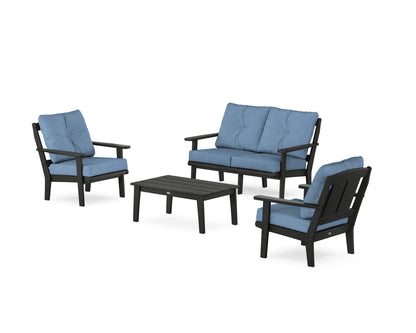 POLYWOOD® Mission 4-Piece Deep Seating Set with Loveseat in Black / Sky Blue
