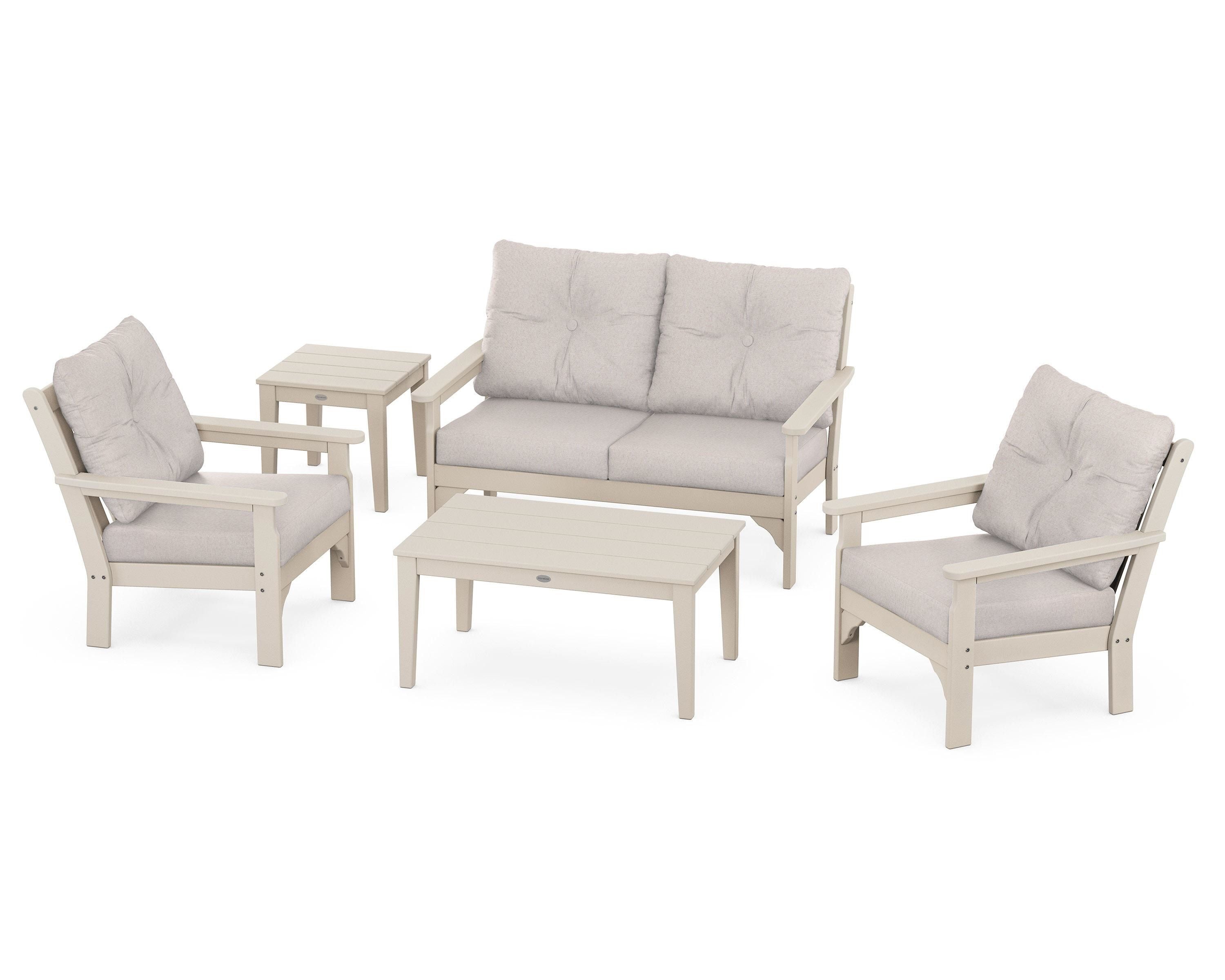 POLYWOOD® Vineyard 5-Piece Deep Seating Set in Sand / Dune Burlap