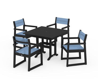POLYWOOD® EDGE Sling Arm Chair 5-Piece Farmhouse Dining Set in Black / Poolside Sling