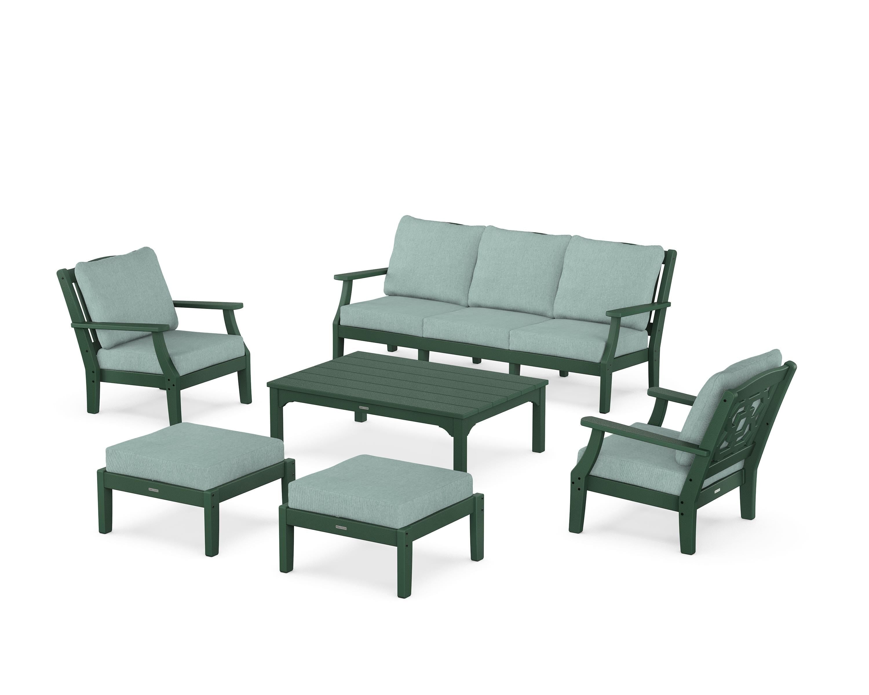 Martha Stewart by POLYWOOD® Chinoiserie 6-Piece Lounge Sofa Set in Green / Glacier Spa
