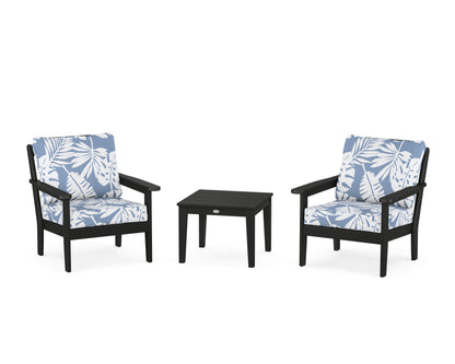 Country Living Cottage 3-Piece Deep Seating Set in Black / Leaf Sky Blue
