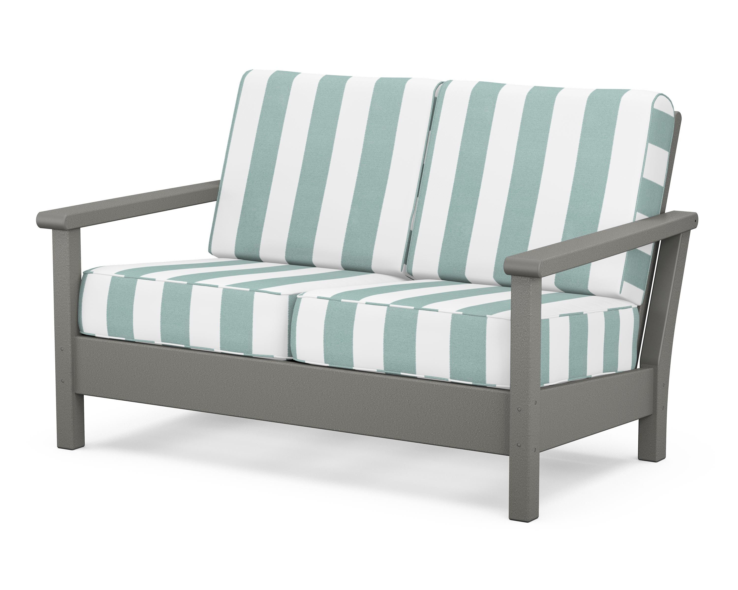 POLYWOOD® Harbour Deep Seating Loveseat in Slate Grey / Cabana Stripe Glacier Spa