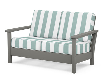 POLYWOOD® Harbour Deep Seating Loveseat in Slate Grey / Cabana Stripe Glacier Spa