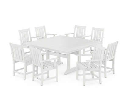 POLYWOOD® Oxford 9-Piece Square Farmhouse Dining Set with Trestle Legs in White