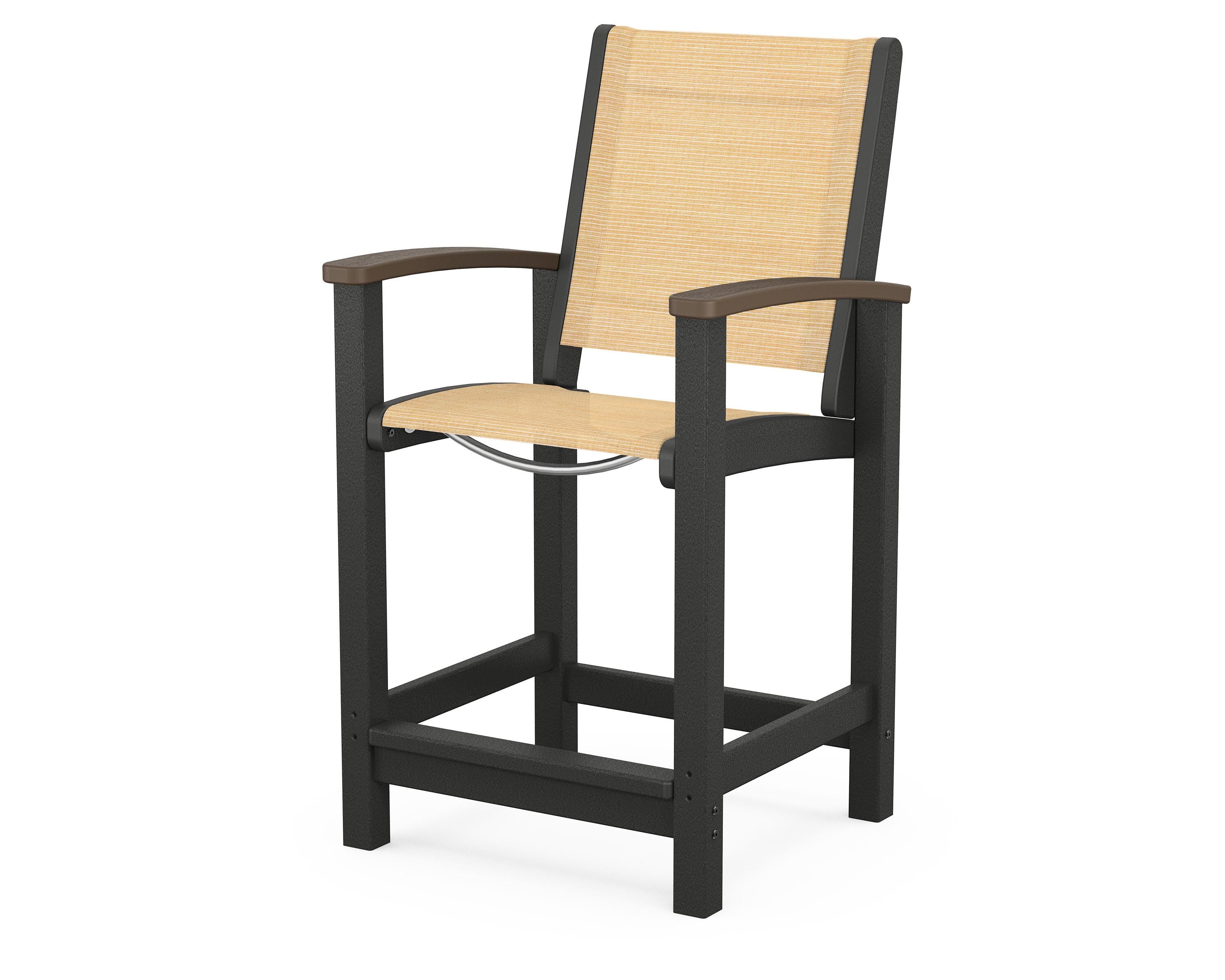 POLYWOOD® Coastal Counter Chair in Black / Kona / Dupioni Apricot Sling