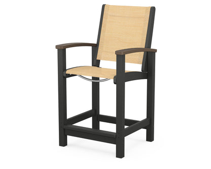 POLYWOOD® Coastal Counter Chair in Black / Kona / Dupioni Apricot Sling
