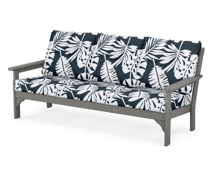 POLYWOOD® Vineyard Deep Seating Sofa in Slate Grey / Leaf Marine Indigo