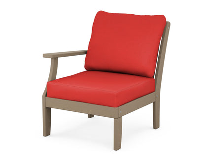 POLYWOOD® Braxton Modular Left Arm Chair in Vintage Sahara / Crimson Linen