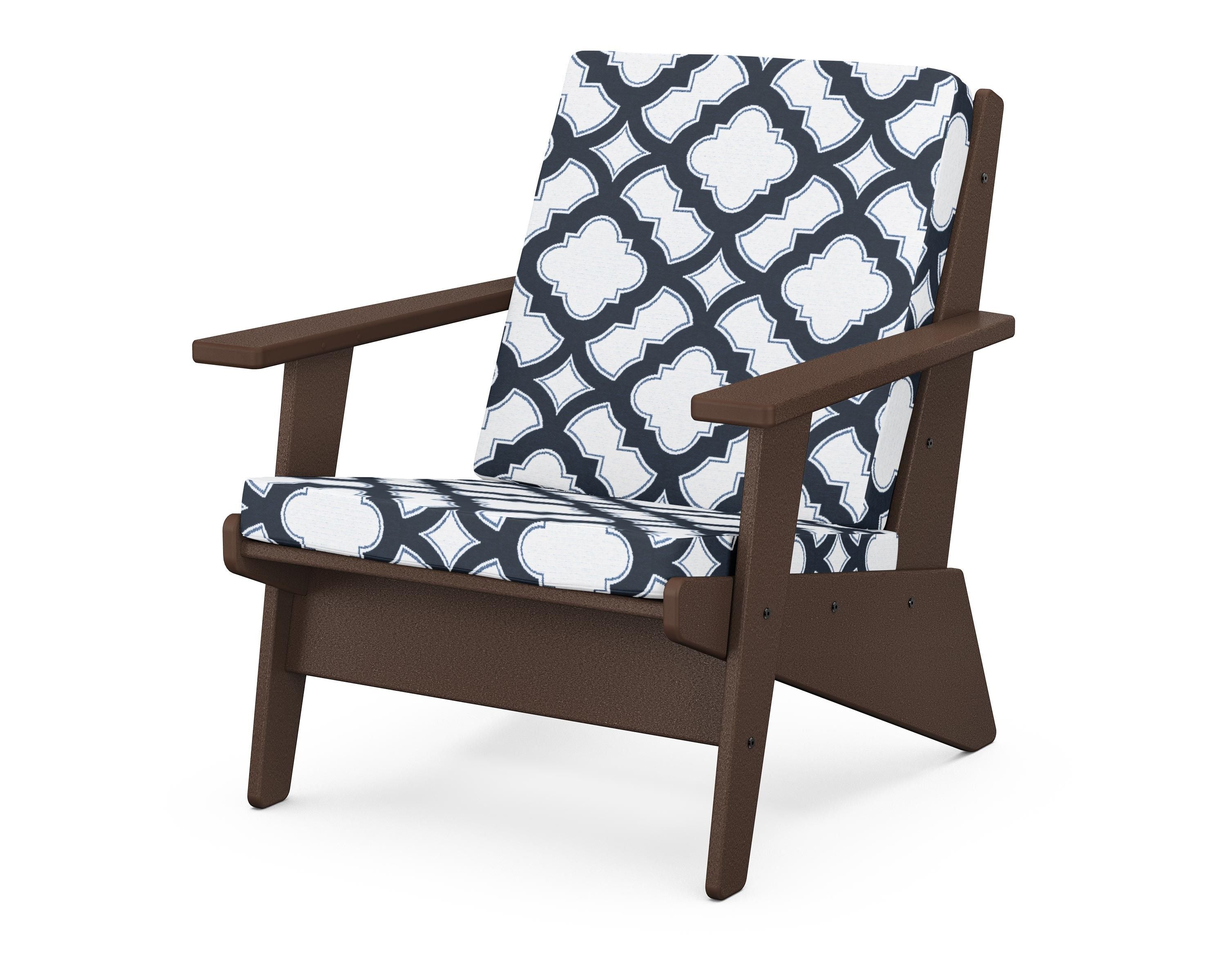 POLYWOOD® Riviera Modern Lounge Chair in Mahogany / Trellis Marine Indigo