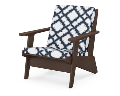 POLYWOOD® Riviera Modern Lounge Chair in Mahogany / Trellis Marine Indigo