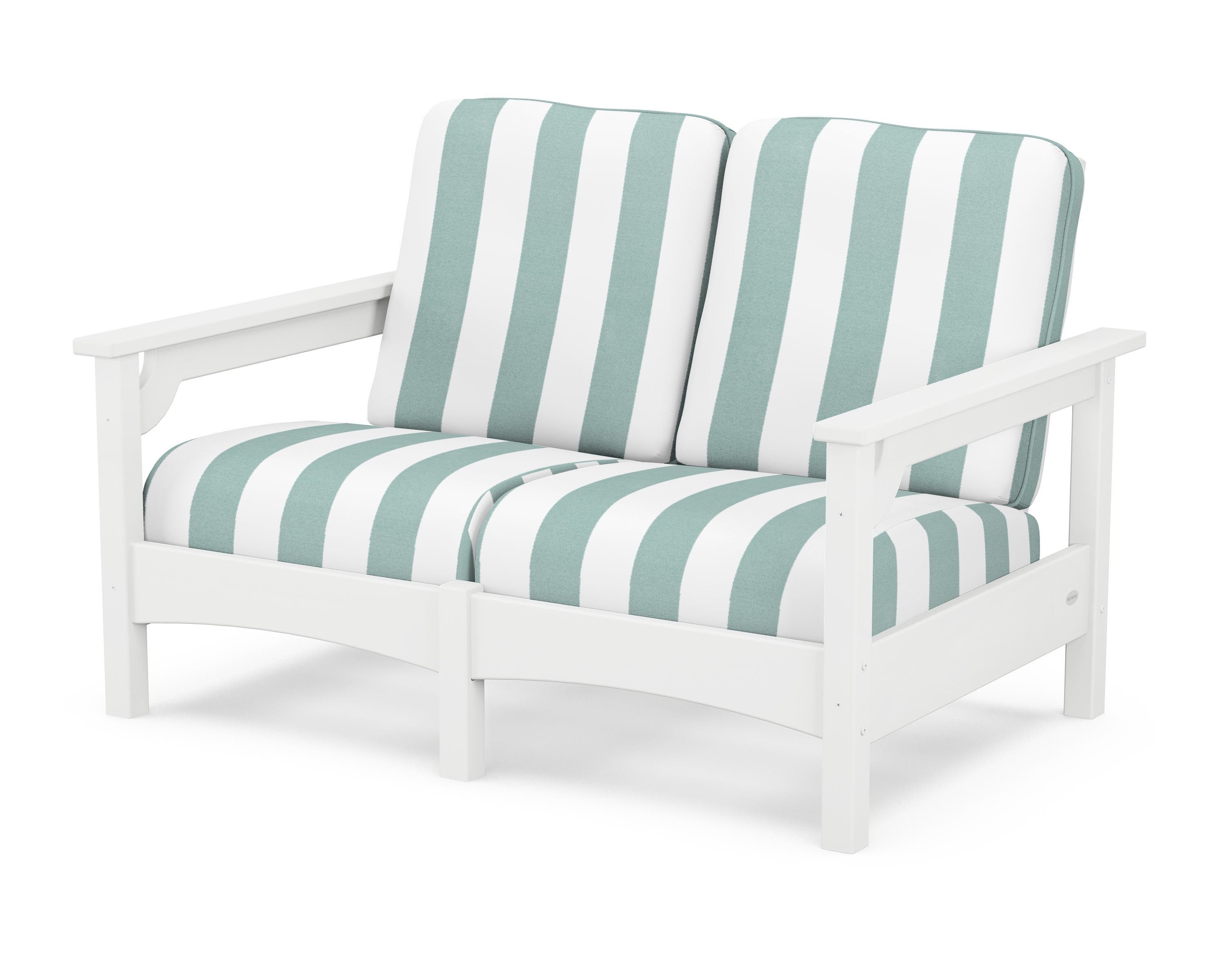 POLYWOOD® Club Loveseat in White / Cabana Stripe Glacier Spa
