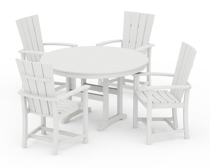 POLYWOOD® Quattro 5-Piece Round Farmhouse Dining Set in White
