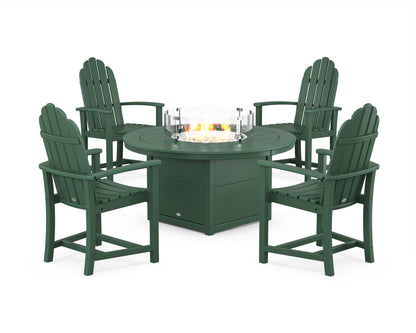 POLYWOOD® Classic 4-Piece Upright Adirondack Conversation Set with Fire Pit Table in Green