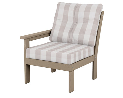 POLYWOOD® Vineyard Modular Left Arm Chair in Vintage Sahara / Buffalo Plaid Dune Burlap