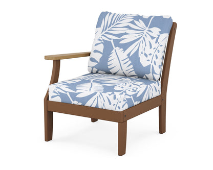 POLYWOOD® Braxton Modular Left Arm Chair in Teak / Natural / Leaf Sky Blue