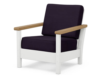 POLYWOOD® Harbour Deep Seating Chair in White / Natural / Navy Linen