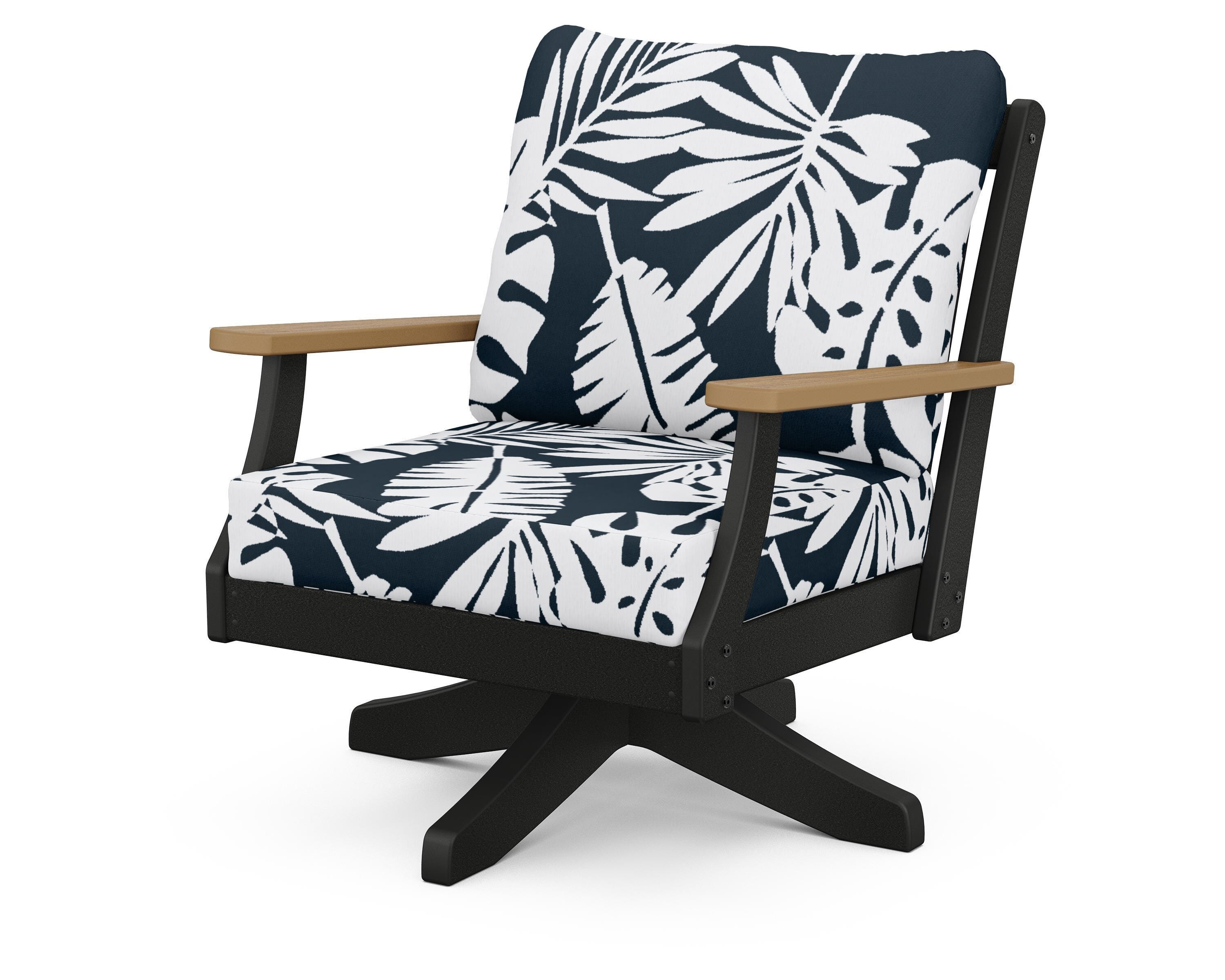 POLYWOOD® Braxton Deep Seating Swivel Chair in Black / Natural / Leaf Marine Indigo
