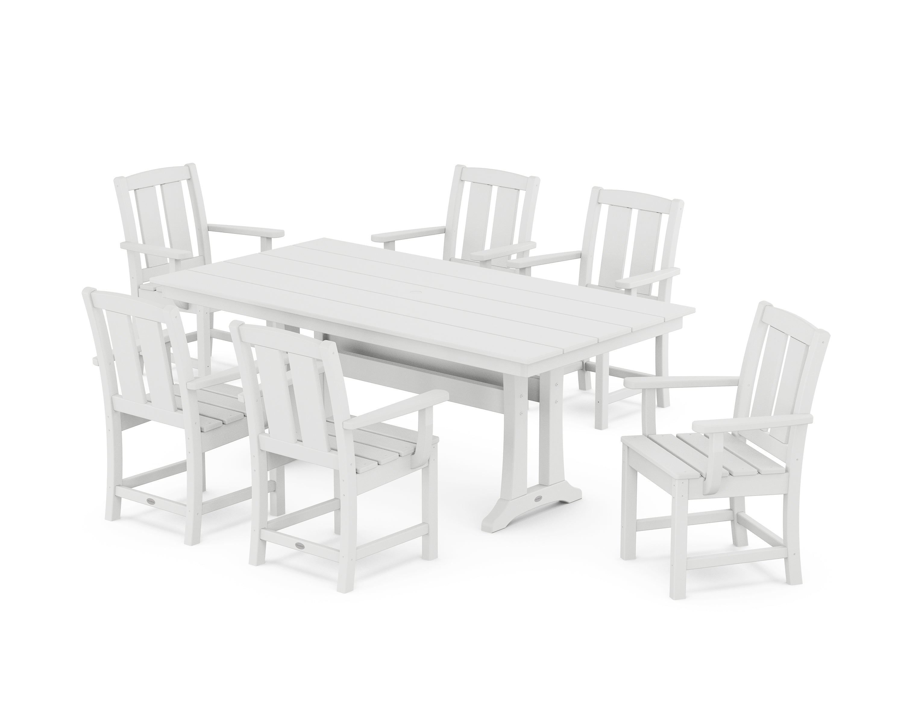 POLYWOOD® Mission Arm Chair 7-Piece Farmhouse Dining Set with Trestle Legs in White
