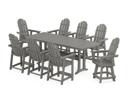 POLYWOOD® Vineyard Curveback Adirondack Swivel 9-Piece Farmhouse Counter Set with Trestle Legs in Slate Grey