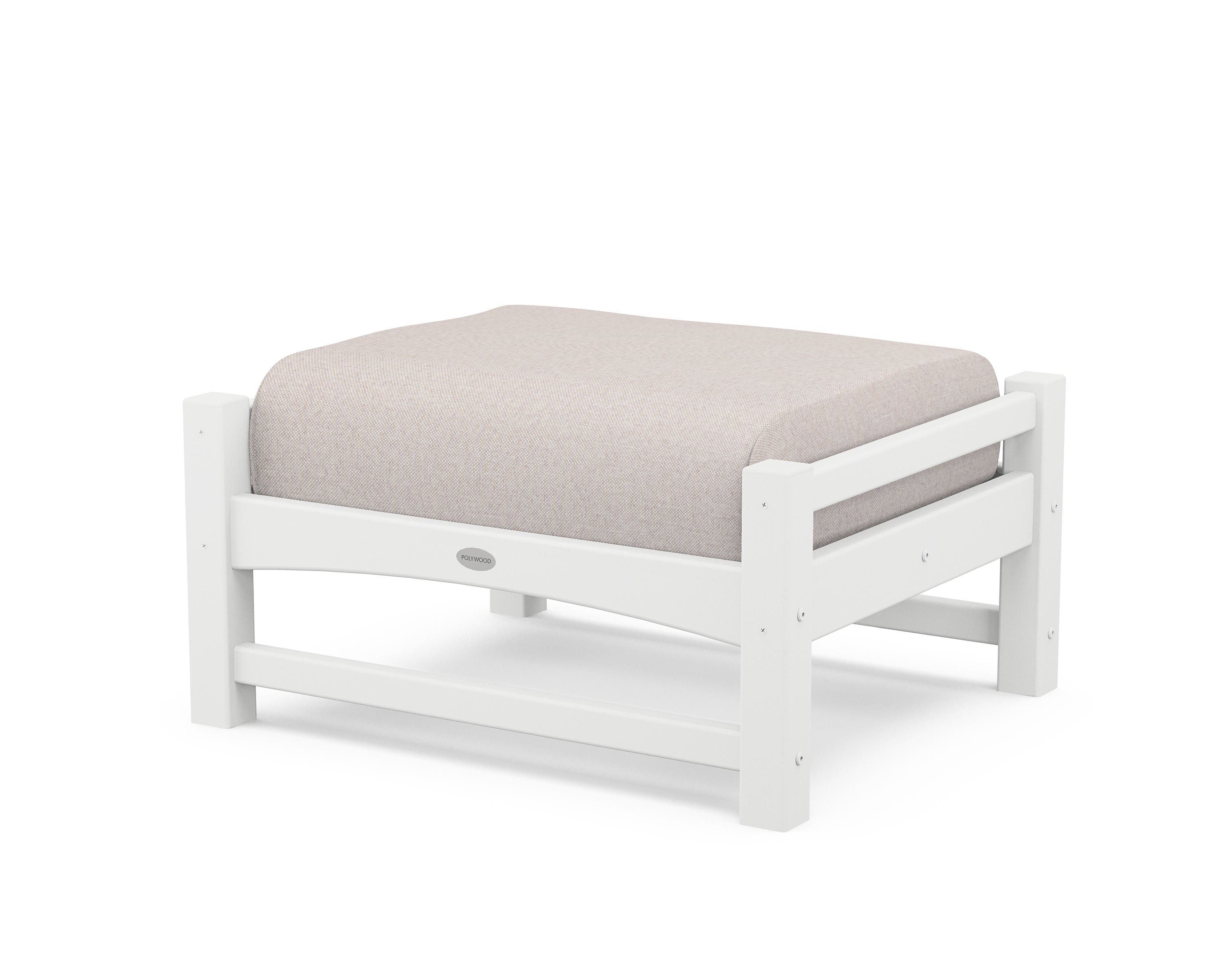 POLYWOOD® Club Ottoman in White / Dune Burlap