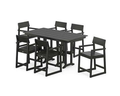 POLYWOOD® EDGE Arm Chair 7-Piece Farmhouse Counter Set in Black
