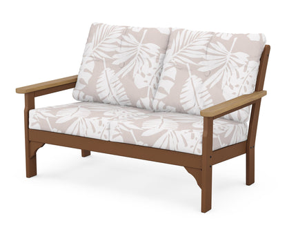 POLYWOOD® Vineyard Deep Seating Loveseat in Teak / Natural / Leaf Dune Burlap