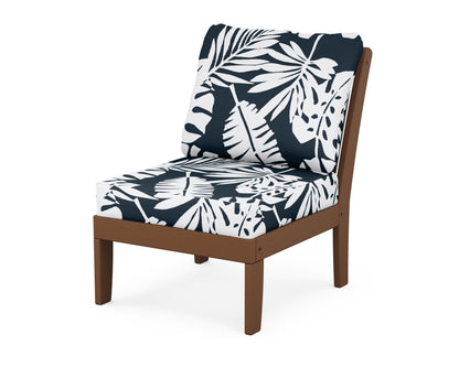 POLYWOOD® Braxton Modular Armless Chair in Teak / Leaf Marine Indigo