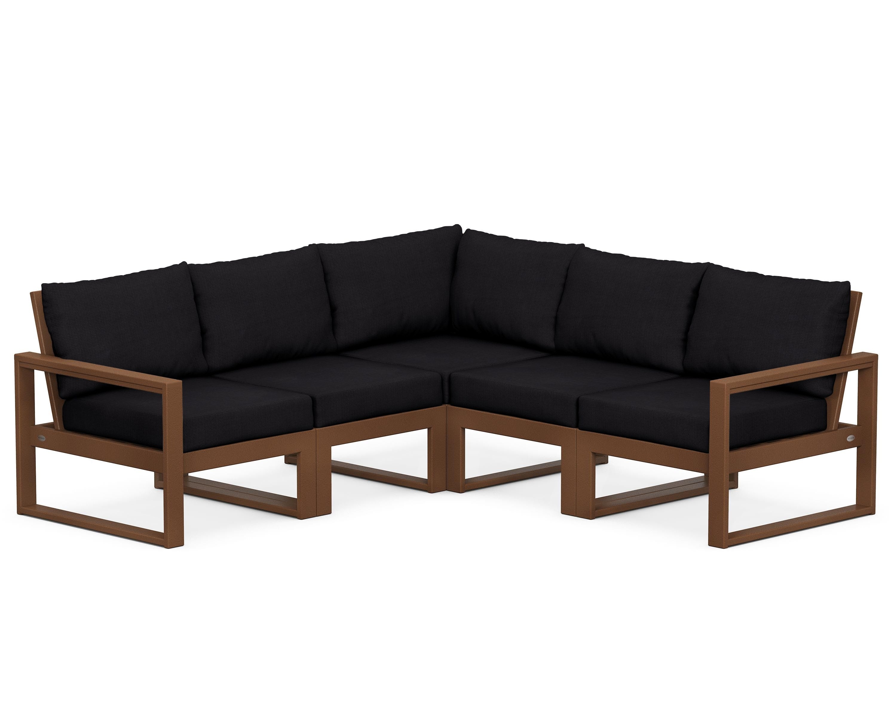 POLYWOOD® EDGE 5-Piece Modular Deep Seating Set in Teak / Midnight Linen