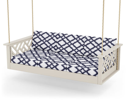 POLYWOOD® Chippendale Daybed Swing in Sand / Trellis Navy
