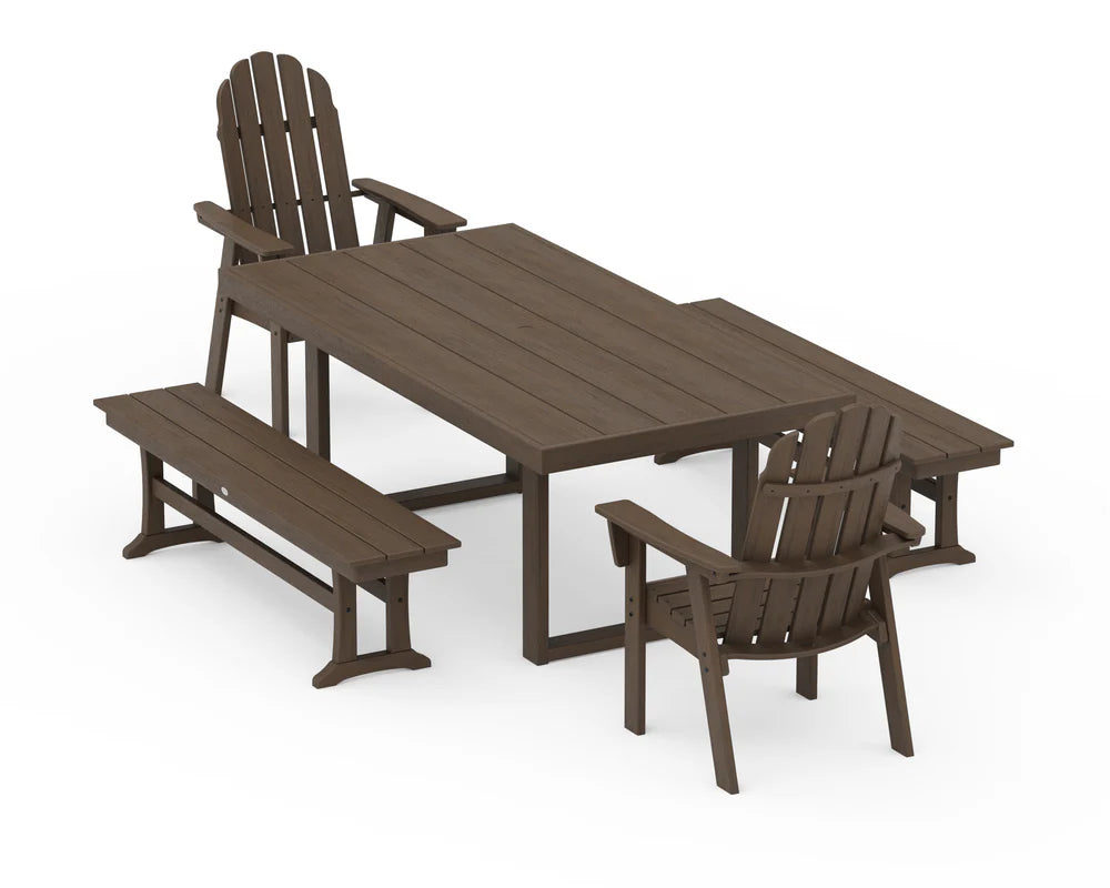 Vineyard Adirondack 5-Piece Dining Set with Benches
