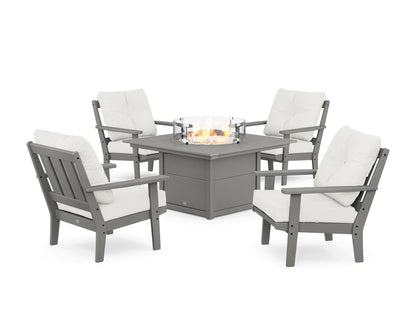 POLYWOOD® Oxford 5-Piece Deep Seating Set with Fire Pit Table in Slate Grey / Natural Linen
