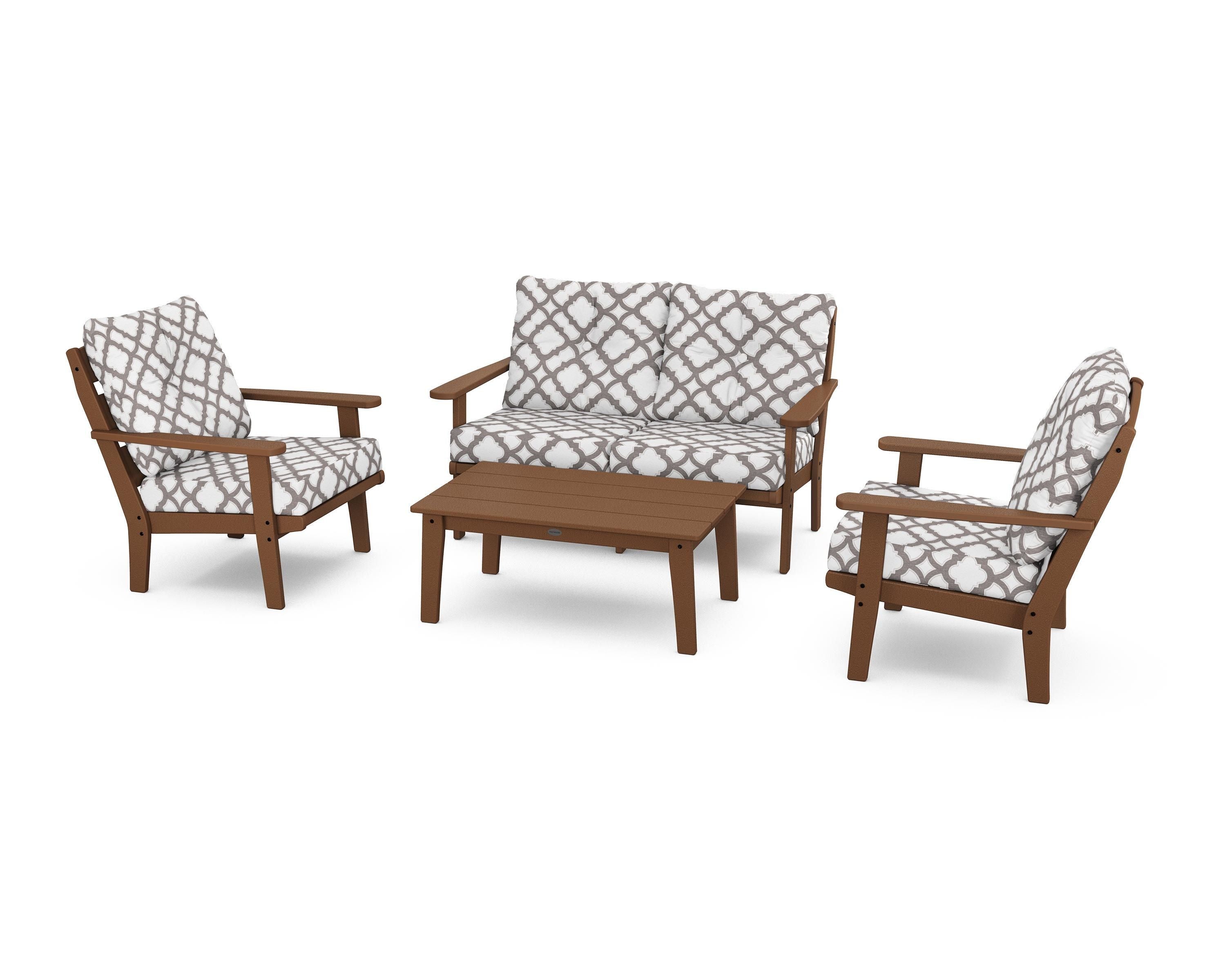 POLYWOOD® Lakeside 4-Piece Deep Seating Set in Teak / Trellis Grey Mist