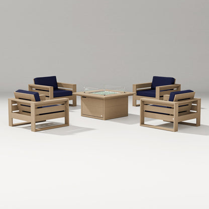 PW Designer Series Latitude 5-Piece Lounge Fire Table Set in Vintage Sahara / Navy