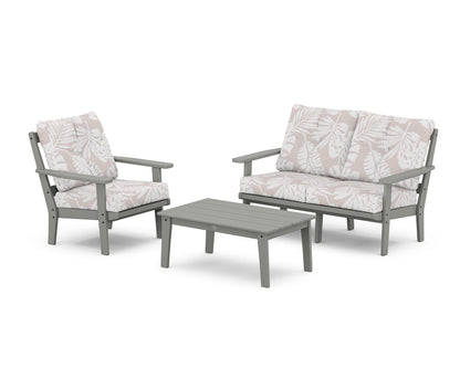 POLYWOOD® Oxford 3-Piece Deep Seating Set with Loveseat in Slate Grey / Leaf Dune Burlap