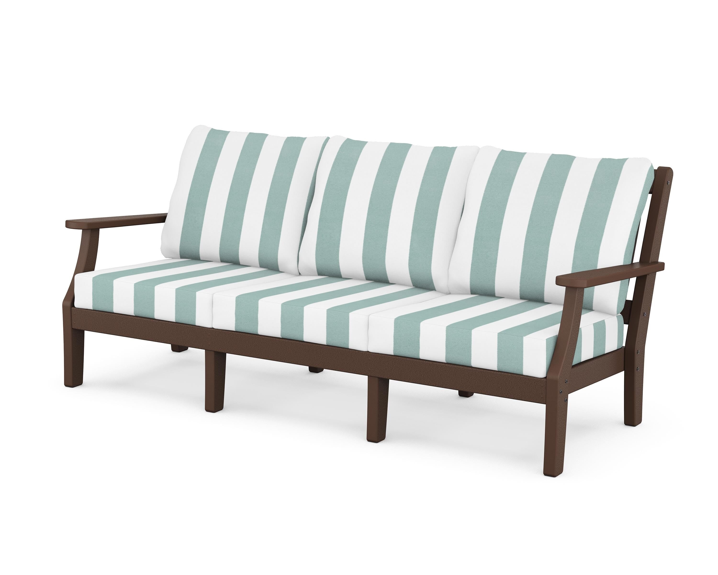 Martha Stewart by POLYWOOD® Chinoiserie Deep Seating Sofa in Mahogany / Cabana Stripe Glacier Spa