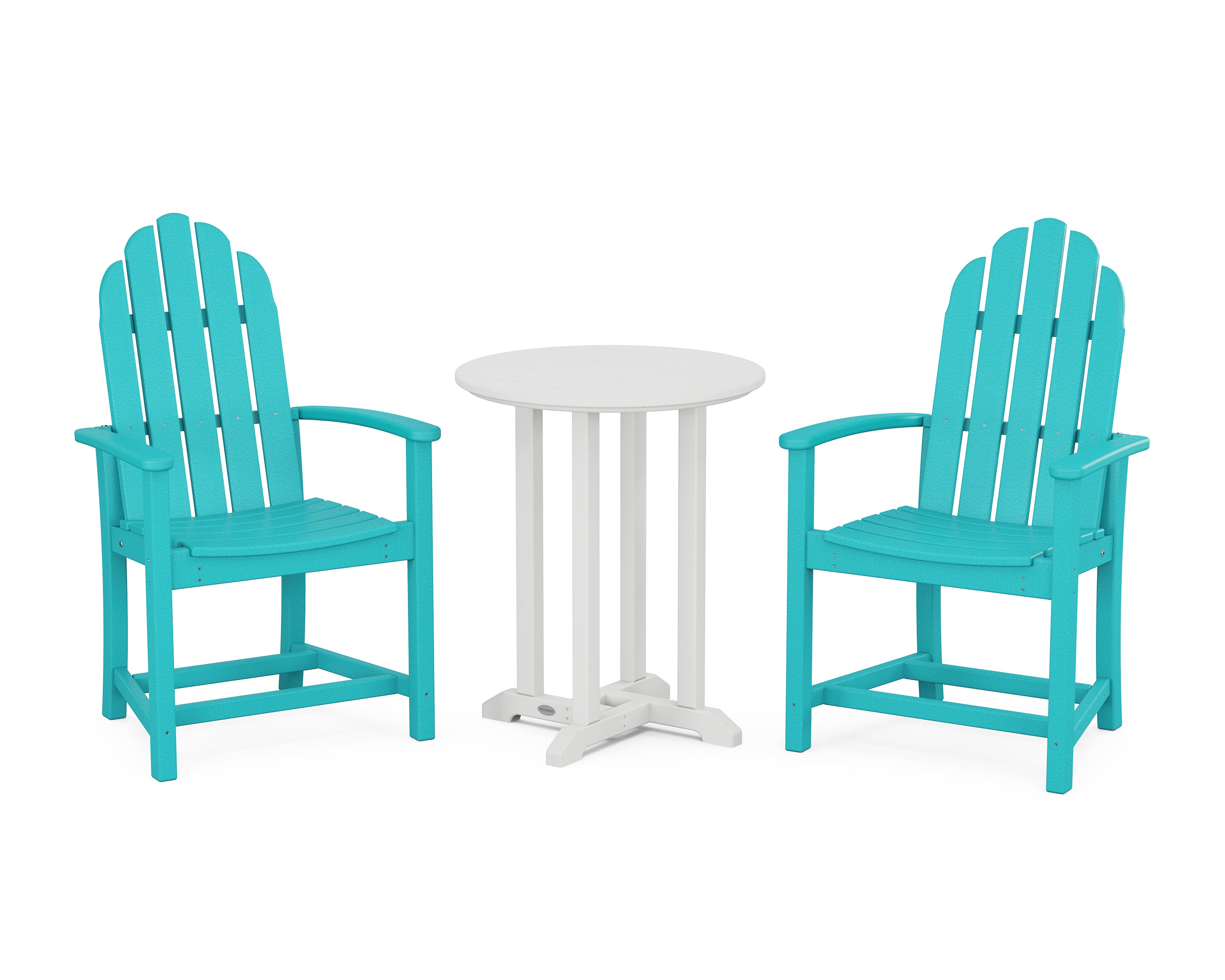 POLYWOOD® Classic Adirondack 3-Piece Round Bistro Dining Set in Aruba / White