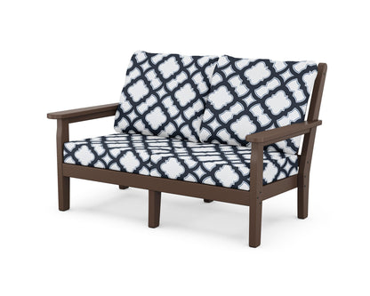 POLYWOOD® Chippendale Deep Seating Loveseat in Mahogany / Trellis Marine Indigo
