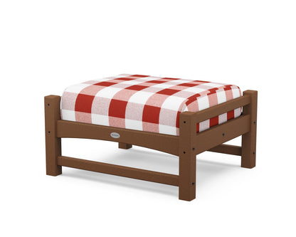POLYWOOD® Club Ottoman in Teak / Buffalo Plaid Crimson