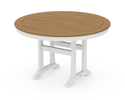 POLYWOOD® Nautical Trestle 48" Round Dining Table in White / Natural