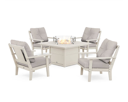 POLYWOOD® Prairie 5-Piece Deep Seating Set with Fire Pit Table in Sand / Dune Burlap
