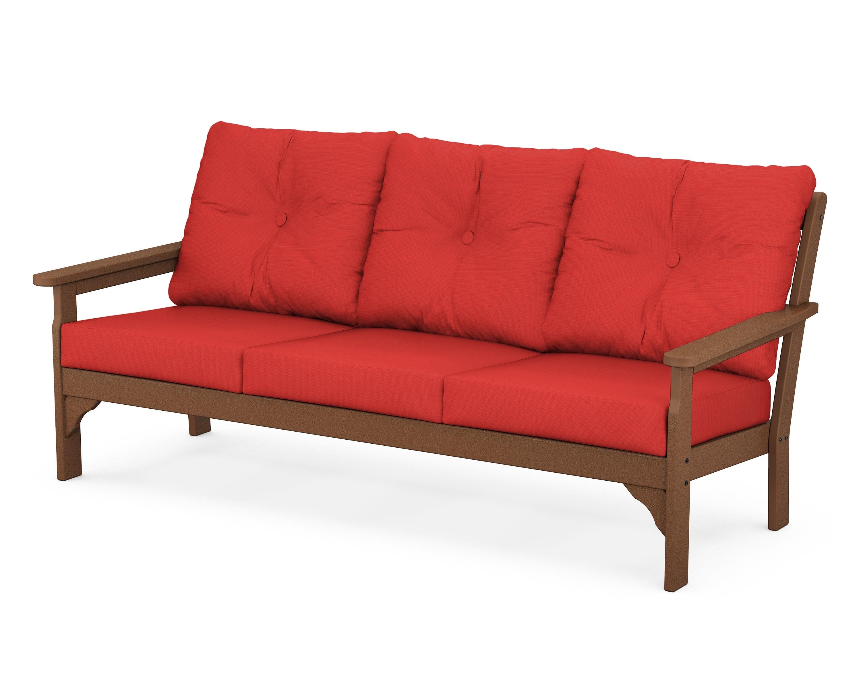 POLYWOOD® Vineyard Deep Seating Sofa in Teak / Crimson Linen